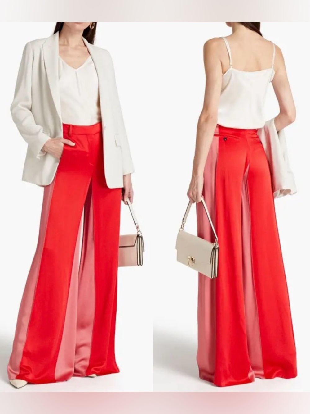 Valentino Garavani Two-Tone Satin Wide-Leg Pants Red. Size 36/US 0